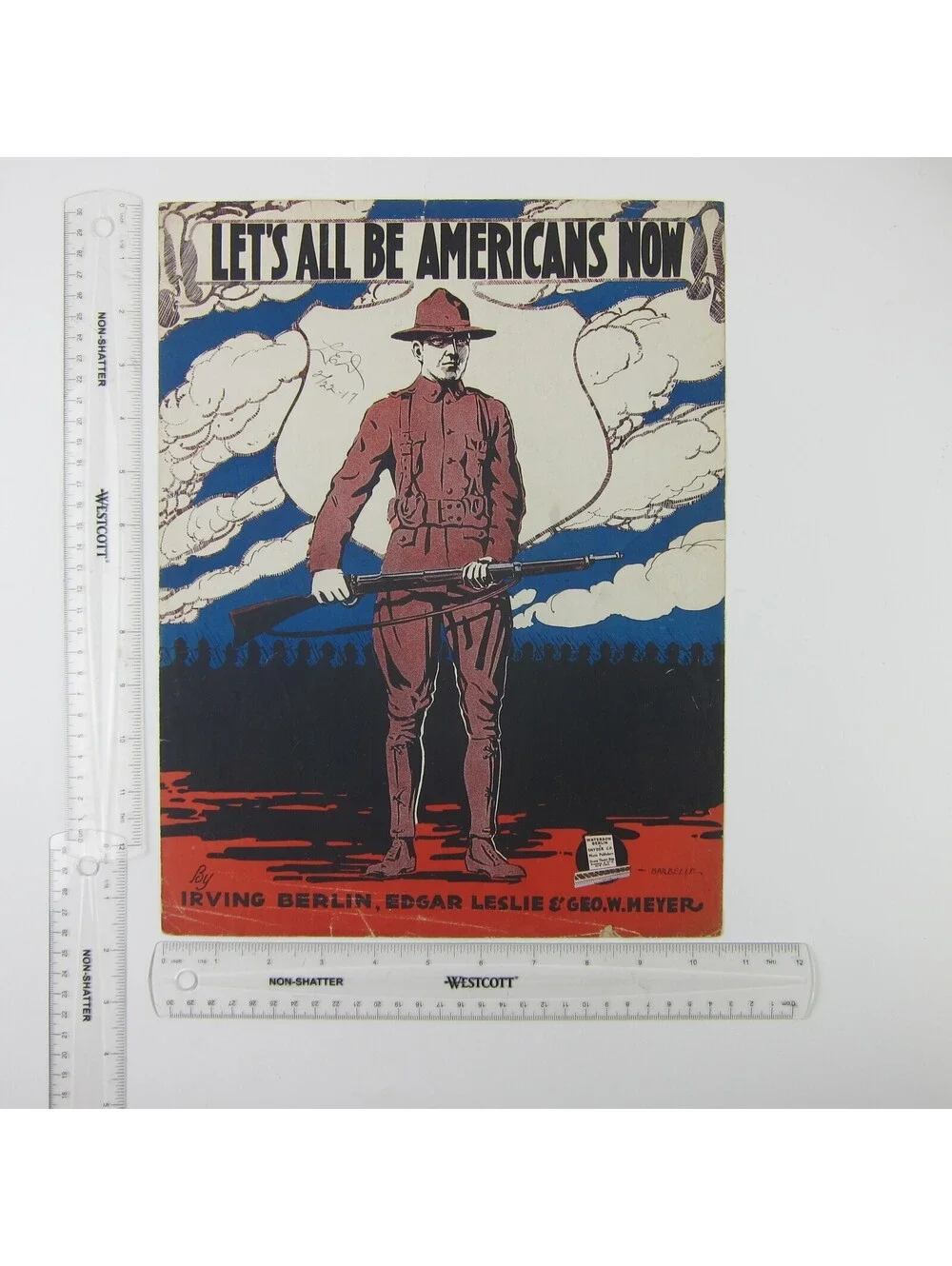 Sheet Music Lets All Be Americans Now Irving Berlin Patriotic WWI Antique 1917